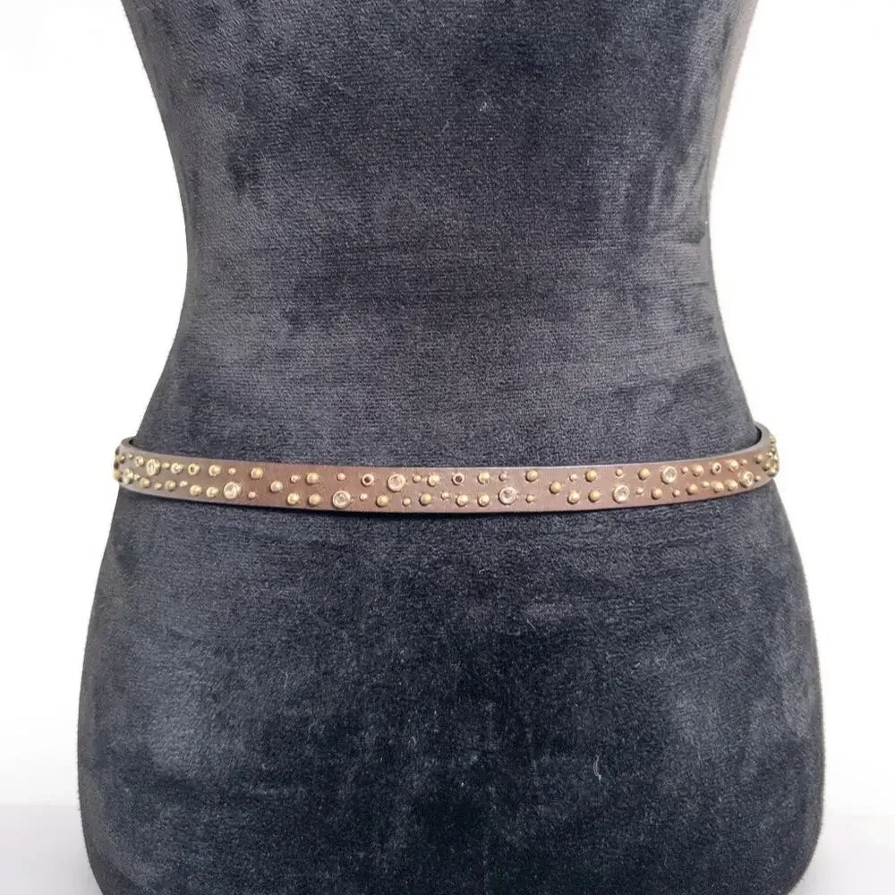 J.Crew Size Small Leather Studded Rhinestone Belt Brown